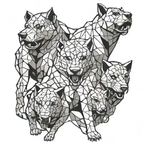 4 headed Cerberus ripping thru the skin tattoo design idea