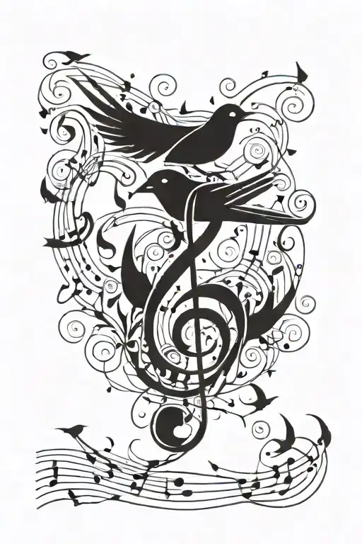 birds music note intertwined tattoo design idea