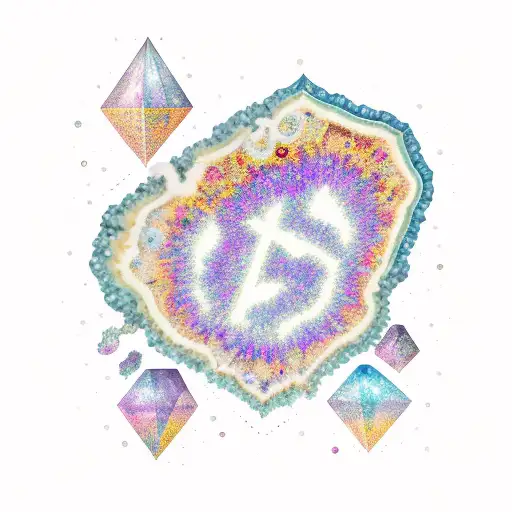 A geode-inspired design with vibrant colors and crystals forming the shape of your kids' initials tattoo design idea