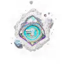 A geode-inspired design with vibrant colors and crystals forming the shape of your kids' initials tattoo design idea