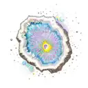 A geode-inspired design with vibrant colors and crystals forming the shape of your kids' initials tattoo design idea