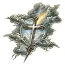 cross with clouds with lightning bolt   tattoo design idea