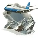 Boeing 747 flying above a snowy mountain with a windy road that has a blue VW beetle driving on it tattoo design idea