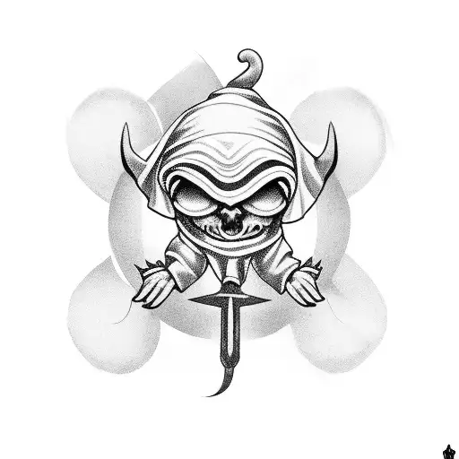 nun and prayer beads and the devil tattoo design idea