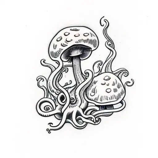 mushroom with tentacles  tattoo design idea