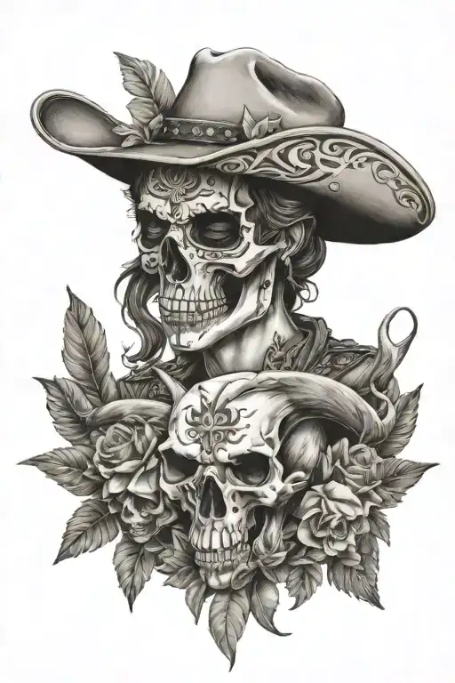feminine, cowgirl, western, longhorn, skull, pagan tattoo design idea