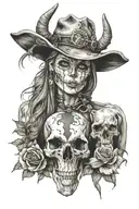 feminine, cowgirl, western, longhorn, skull, pagan tattoo design idea
