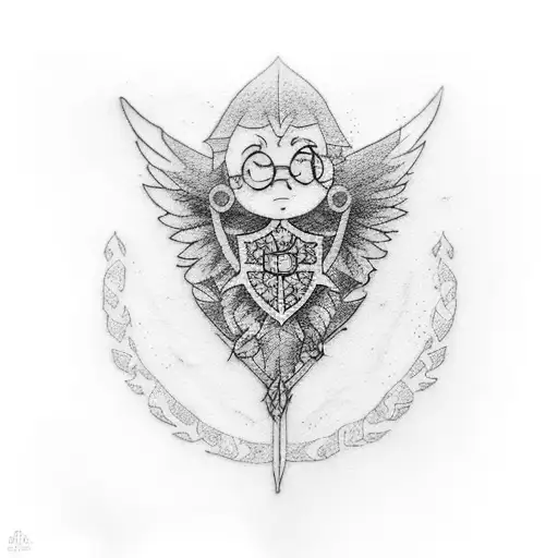a minimalist cute Harry Potter ravenclaw house tattoo with a studio ghibli character  tattoo design idea