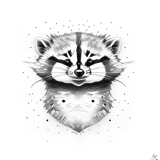 a funny raccoon and a funny cat  tattoo design idea