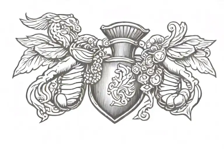 A family crest incorporating elements of boxing gloves and military insignia tattoo design idea