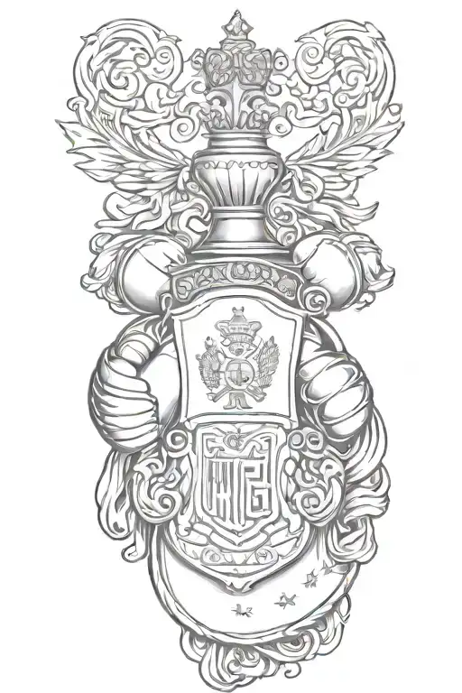 A family crest incorporating elements of boxing gloves and military insignia tattoo design idea