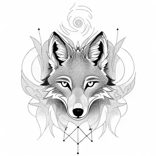 A blackwork tattoo of a coyote surrounded by swirling darkness, capturing the client's love for coyotes and mysterious elements tattoo design idea