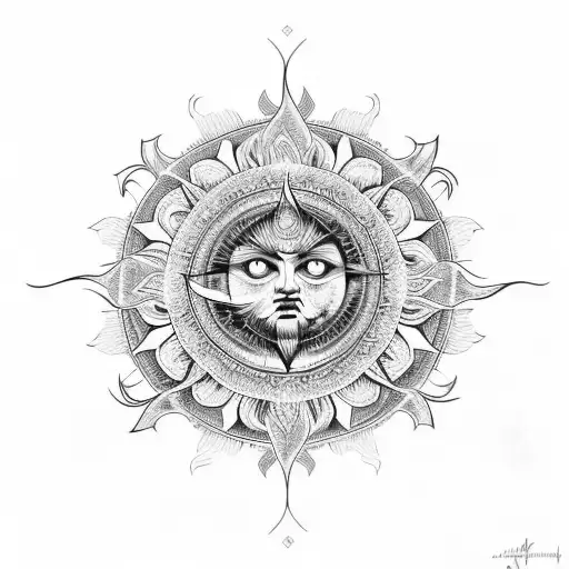 sun with mandala around it tattoo design idea