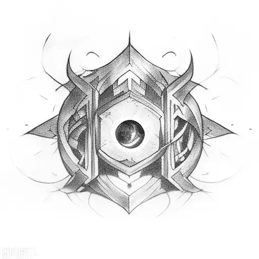 dota2 game tattoo, riddle character using his black hole skill. tattoo design idea