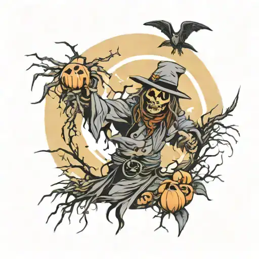 scarecrow, crows demonic afterlife / energy / vibes tattoo design idea