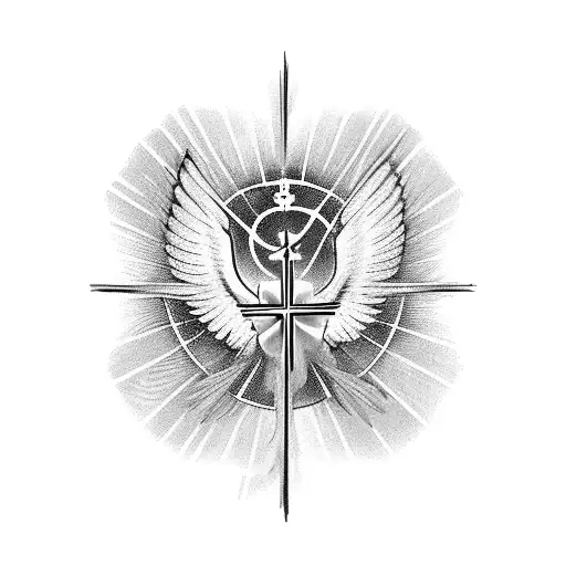 A celestial cardinal perched on a cross, symbolizing the presence of lost loved ones in the heavens tattoo design idea
