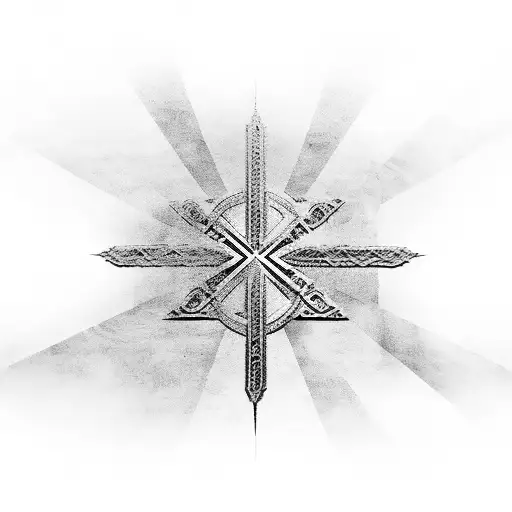 A black-grey geometric cross with hidden cardinal silhouettes, representing the spiritual connection to lost loved ones tattoo design idea