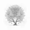 A blackwork tree of life with cardinals perched on its branches, symbolizing the interconnectedness of life and the memory of lost loved ones tattoo design idea