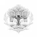 A blackwork tree of life with cardinals perched on its branches, symbolizing the interconnectedness of life and the memory of lost loved ones tattoo design idea