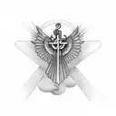 A celestial cardinal perched on a cross, symbolizing the presence of lost loved ones in the heavens tattoo design idea