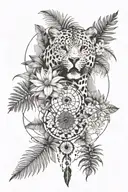 leopard print, world map, palm tree, palm leaf, dahlia flower blooming, dream catcher tattoo design idea