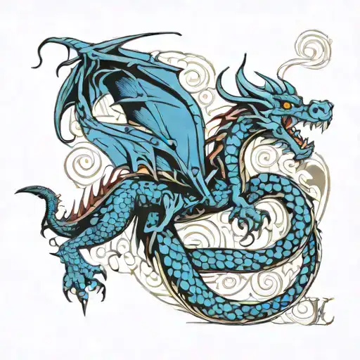 blue Dragon with Louis Vuitton background black tattoo design idea