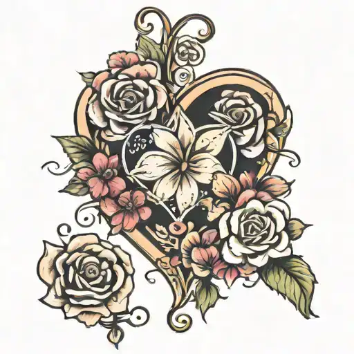 Flowers and Hearts for Daughters and Mom  tattoo design idea