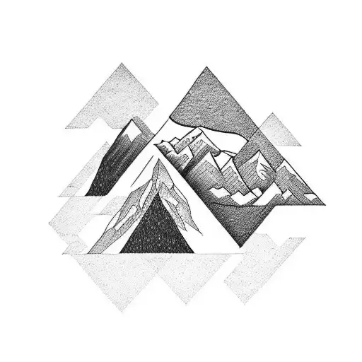 A black and white geometric design of a tattoo of the Mont-Blanc mountain tattoo design idea