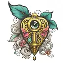 A drop flowing from the eye to the heart shaped lock tattoo design idea