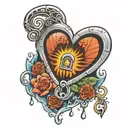 A drop flowing from the eye to the heart shaped lock tattoo design idea