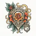 A drop flowing from the eye to the heart shaped lock tattoo design idea