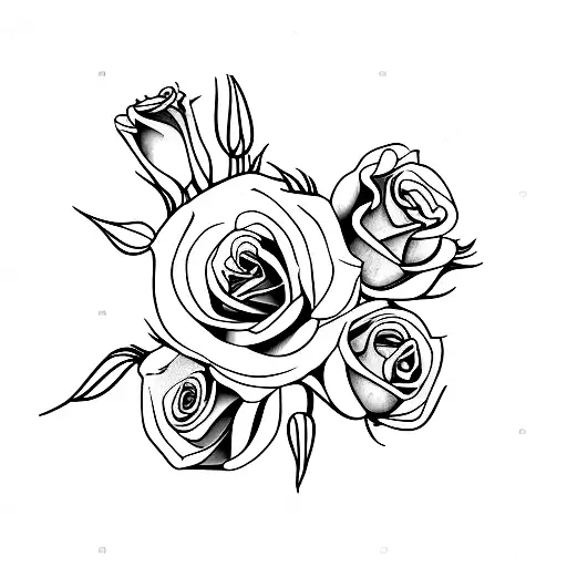 rose, two Daffodils and a gladiolus flower bouquet tattoo design idea
