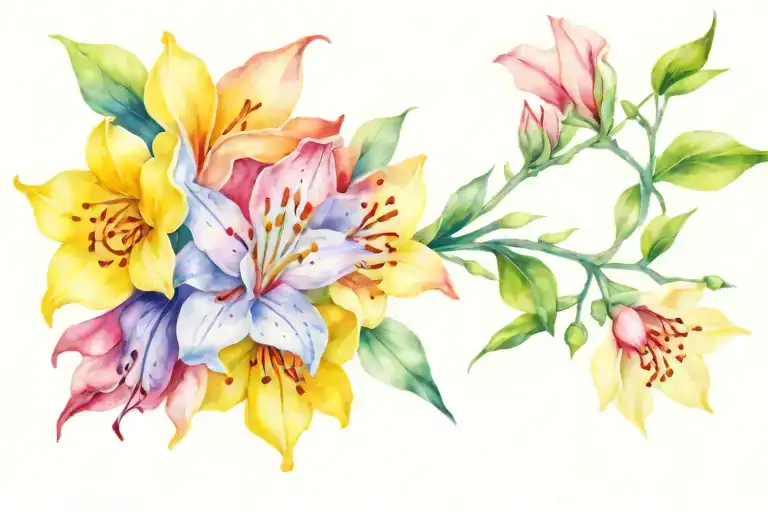 violet flower, cherry blossom flower, daffodil flower, snowdrop flower, carnation, red rose, lily of valley flower tattoo design idea