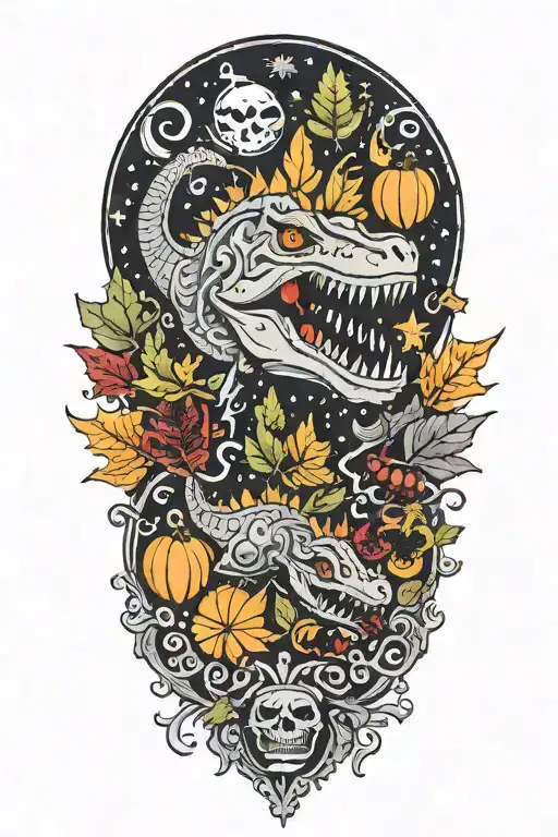 christmas and dinosaur and happy and leafs and blood and halloween and fun tattoo design idea
