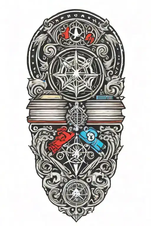 magic and fighting and holidays and books and video games and sports  tattoo design idea