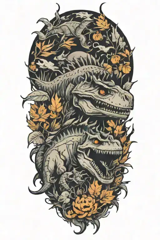 leaves and violence and relaxation and halloween and dinosaur tattoo design idea