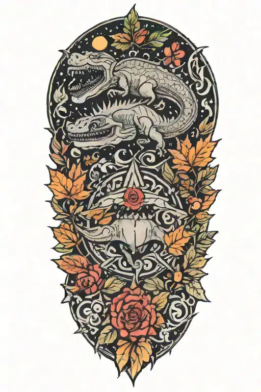 christmas and dinosaur and happy and leafs and violence tattoo design idea