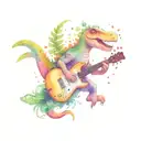 happy leaf guitar dinosaur tattoo design idea