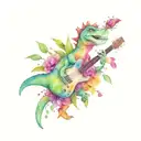 happy leaf guitar dinosaur tattoo design idea