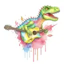 happy leaf guitar dinosaur tattoo design idea