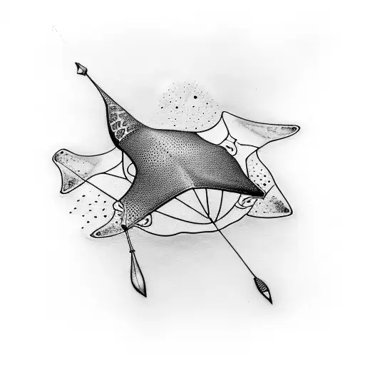 single line, simple eagle ray outline tattoo design idea