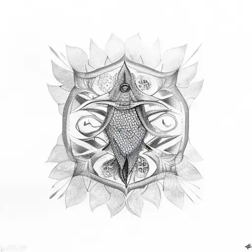 upside down eagle ray outline, with an upright lotus leaf and mandala filling the body tattoo design idea