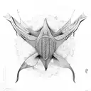 upside down eagle ray outline, with an upright lotus leaf and mandala filling the body tattoo design idea