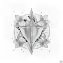 upside down eagle ray outline, with an upright lotus leaf and mandala filling the body tattoo design idea