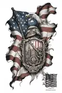 patriotic theme half sleeve featuring flag morphing tattoo design idea