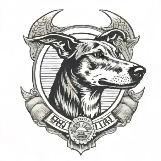 A police badge with a greyhound and a beer mug incorporated into the design tattoo design idea