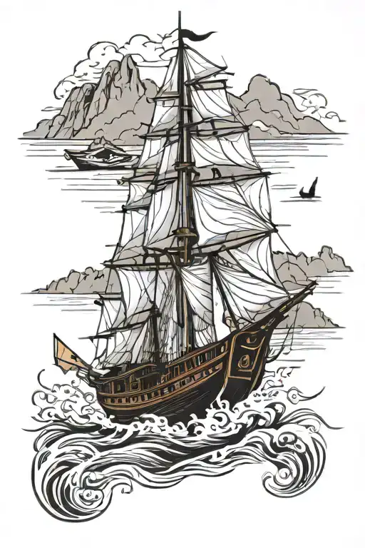 ha long bay with traditional boat sailing tattoo design idea