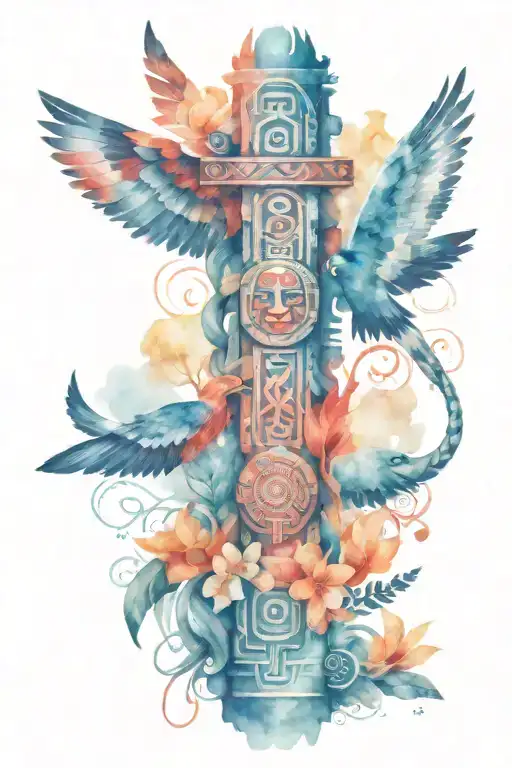Mayan totem pole intertwined tattoo design idea