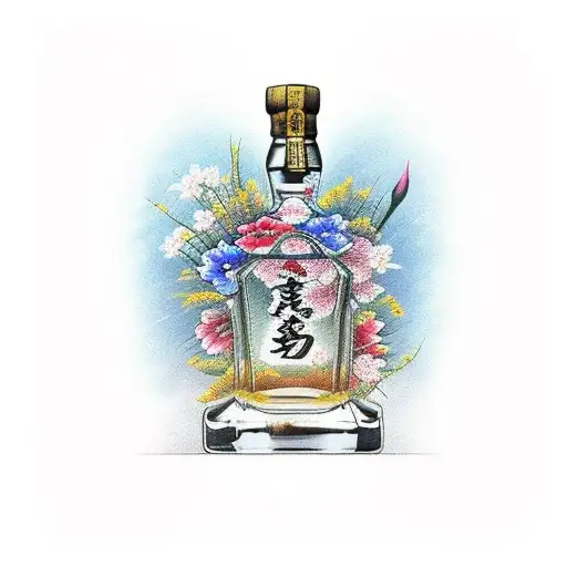 whisky bottle with flowers  tattoo design idea