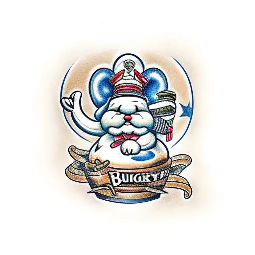 bourbon barrel with Pilsbury doughboy tattoo design idea